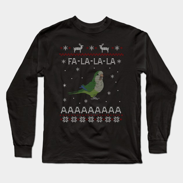 FA LA LA Ugly Christmas Green Monk Parakeet Long Sleeve T-Shirt by FandomizedRose